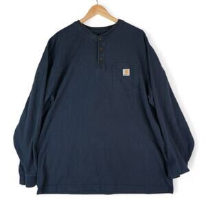 Carhartt Shirt Mens XL Regular Original Fit Long Sleeve Henley K128‎ Navy Blue